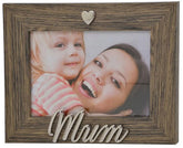Mum Silver Heart Oak Wood Photo Frame 4x6